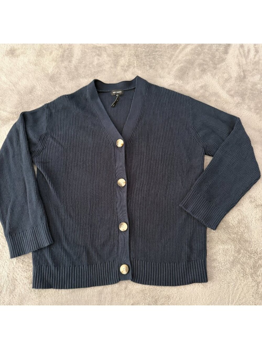 Cozy Earth Navy Blue Ribbed Cardigan Sweater Womens MEDIUM Bamboo